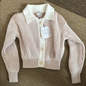 Eleventy Cream and Pink Ribbed Knit Sweater